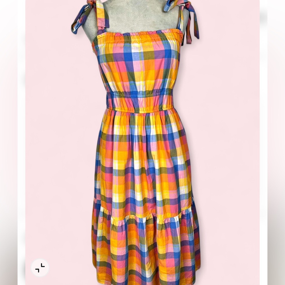 Free Assembly Tie-Shoulder Plaid Maxi‎ Dress in Yellow, Pink & Blue